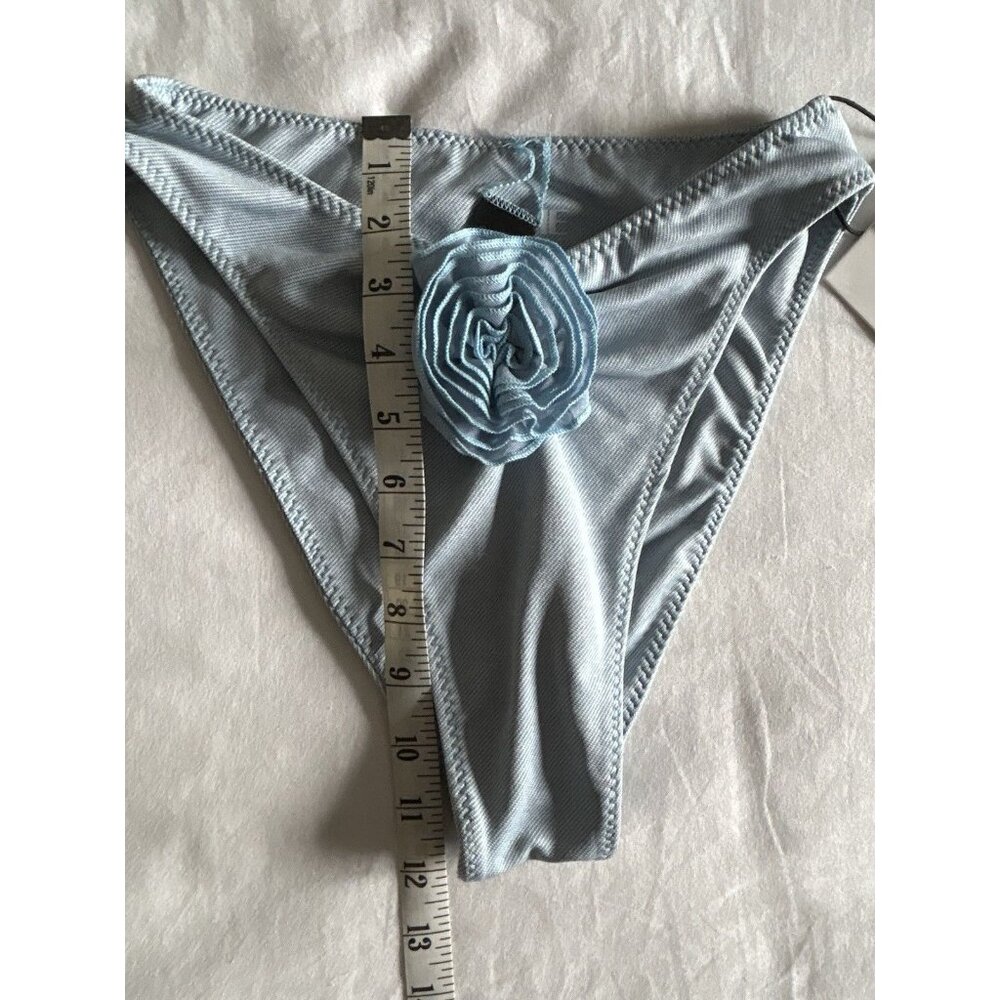Light Blue Floral-Accent High-Cut Bikini Bottom - Picture 3 of 8